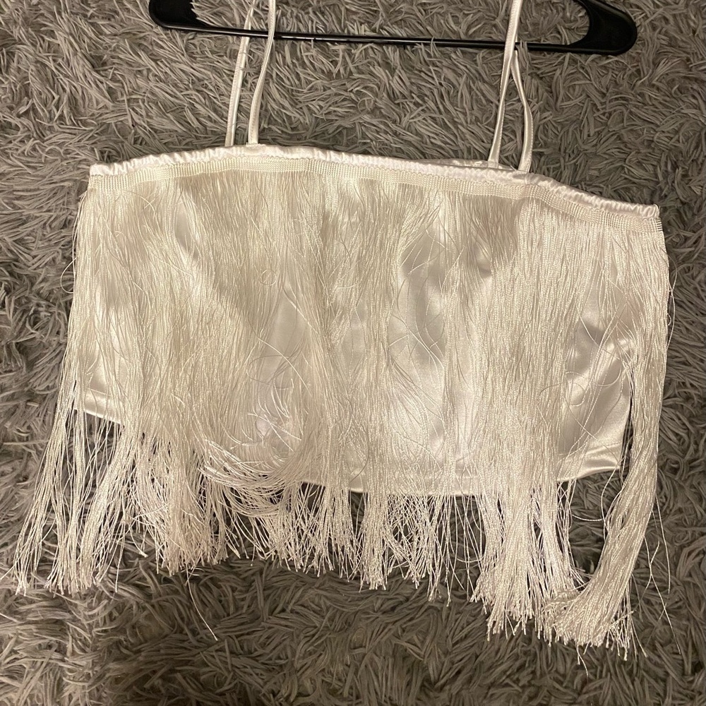 White fringe SHEIN crop top